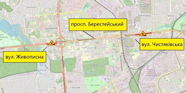 Київ: рух обмежено на Берестейському проспекті та вулиці Бальзака 28-29 квітня.