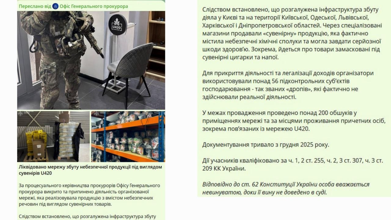 Реалізація "сувенірів", які містили небезпечні хімічні сполуки: правоохоронці ліквідували так звані кофешопи U420