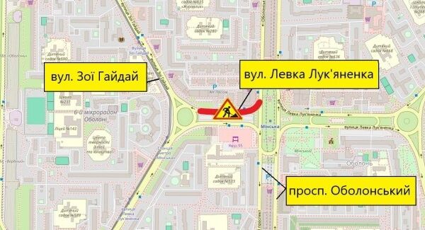 З 30 липня по 1 вересня рух транспорту в Оболонському районі частково обмежать