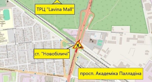 Тимчасове обмеження руху на шляхопроводі по проспекту Академіка Палладіна та на Кільцевій дорозі в Києві.